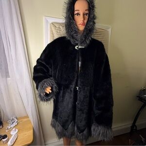 N&E HYNH FZ Women's Black Faux Fur Coat size 4XL